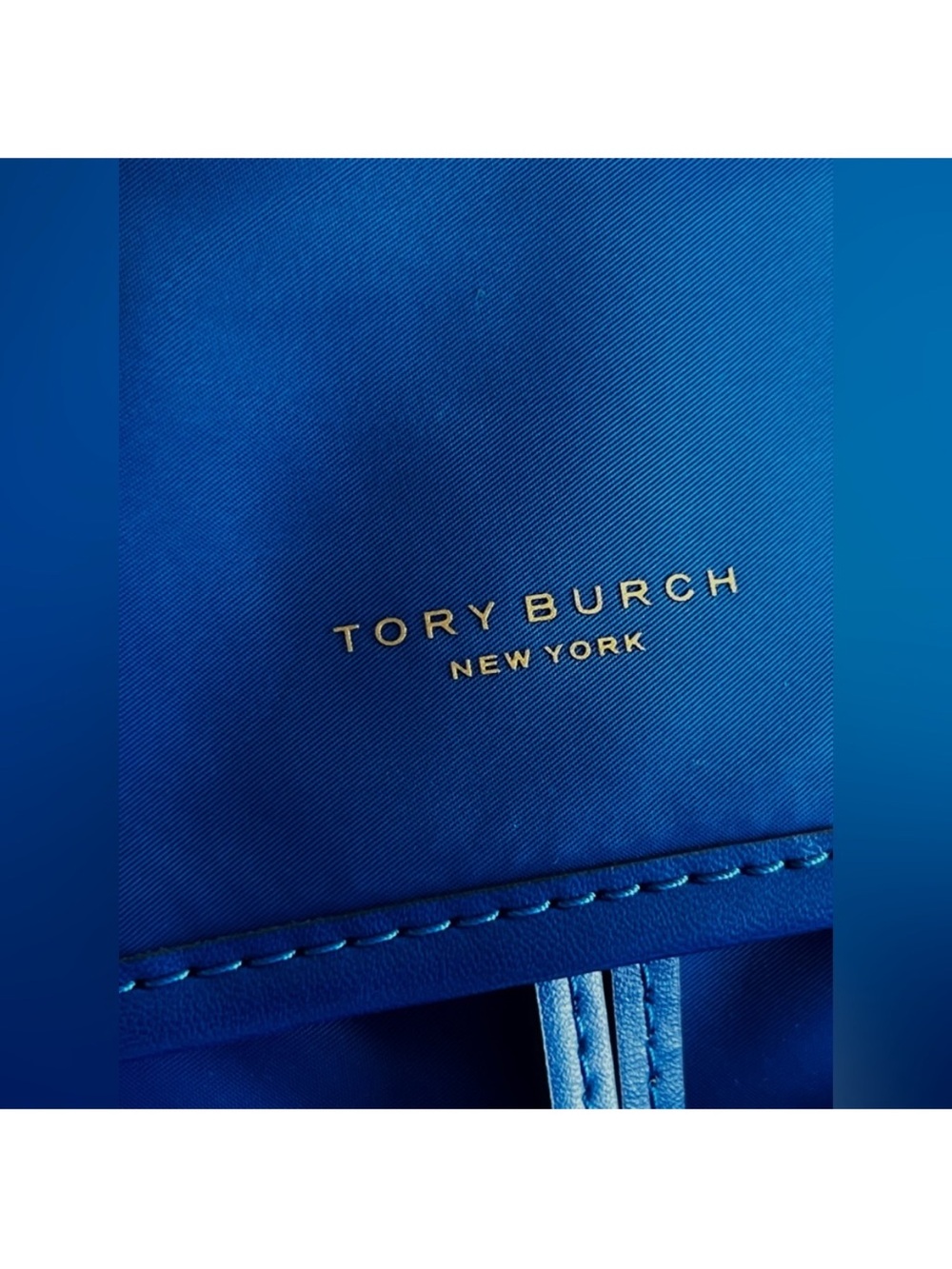 Tory Burch Perry Blue Nylon Backpack Leather Trim Gold Hardware NWOT - Picture 5 of 16